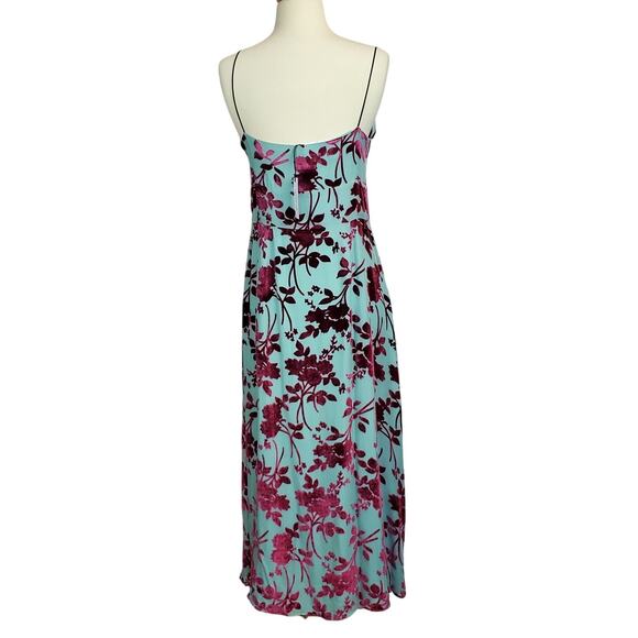 Yigal Azrouel Y2K Silk Blend Slip Dress 6 Elegant Teal w/ Plum Velvet Floral NWT - Picture 3 of 16